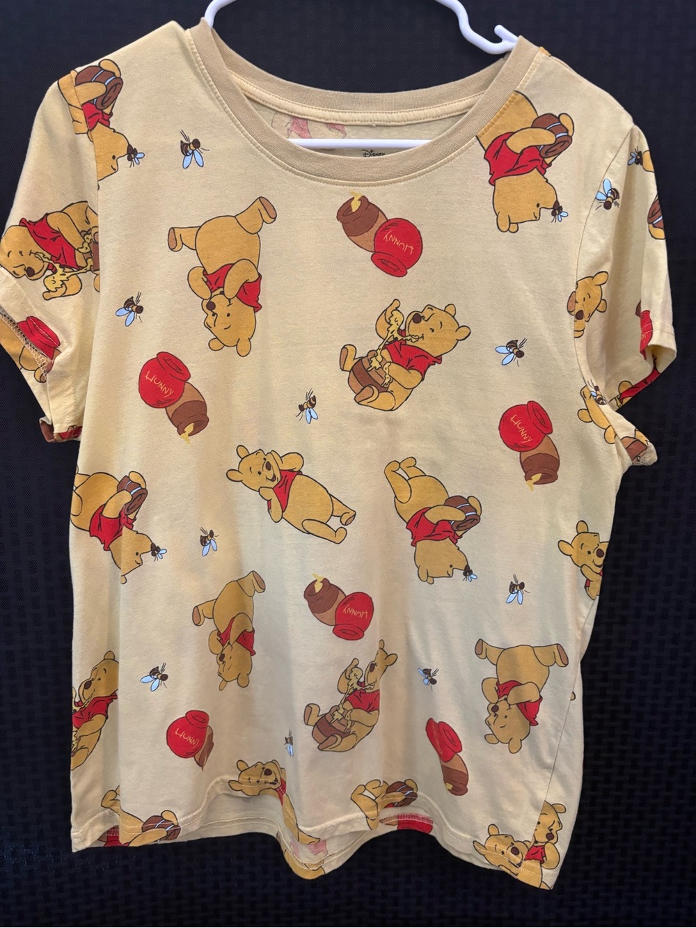 Disney Yellow Winnie the Pooh All-Over Print Short Sleeve Tee with Red Accents